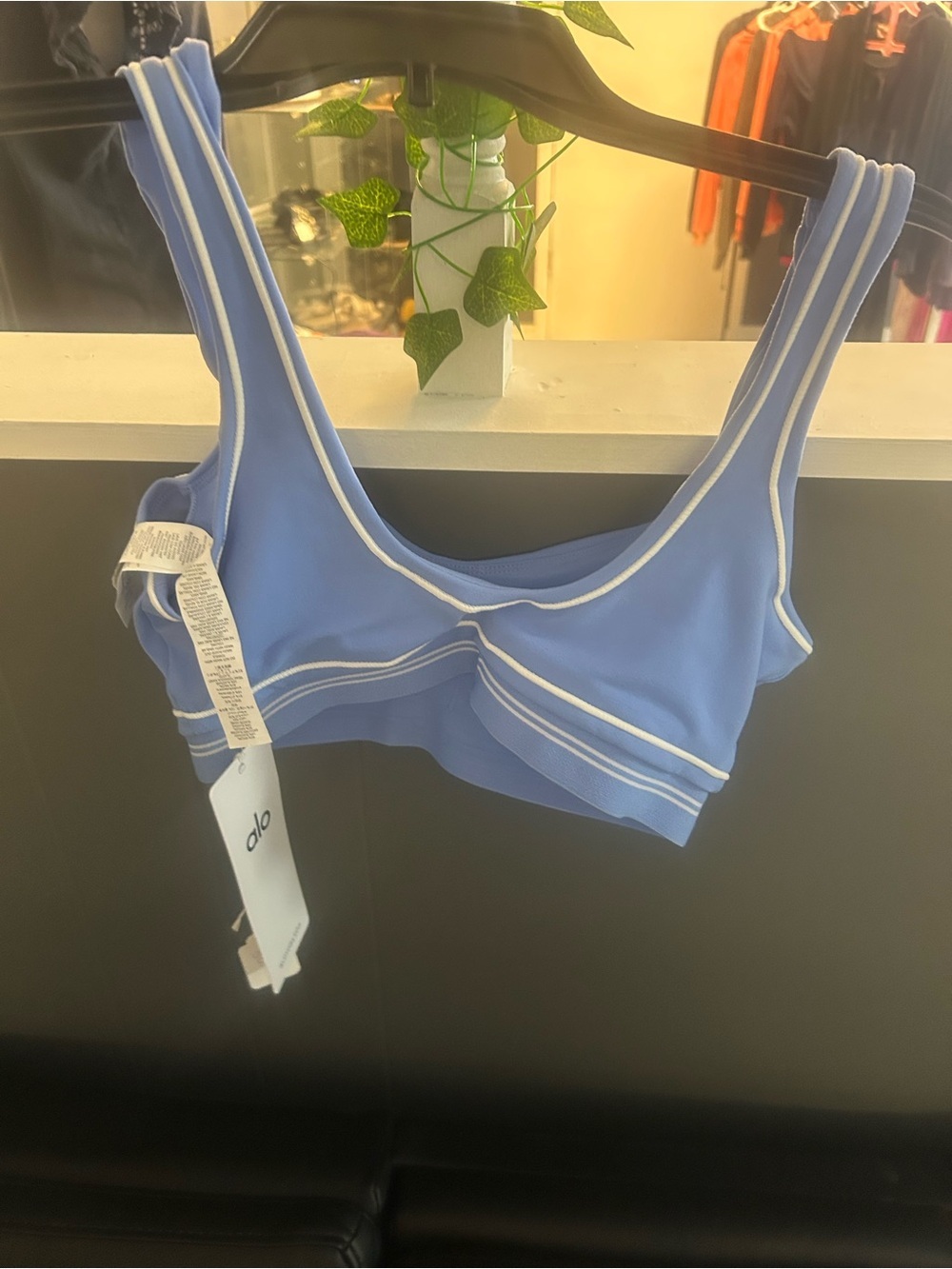 ALO Yoga Periwinkle Sports Bra with White Piping - Picture 5 of 5